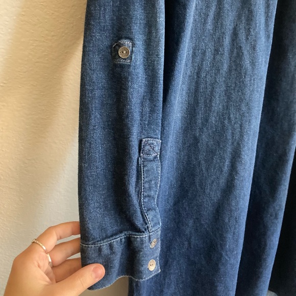 J. Jill Denim Button Down Shirt Dress W/ Pockets, Medium - Picture 3 of 10